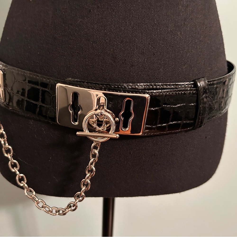 Black Patent leather with silver chain Belt